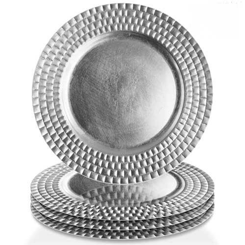 ChargeIt by Jay Linear Set of 4 Round Charger Plates, 13x13, Silver
