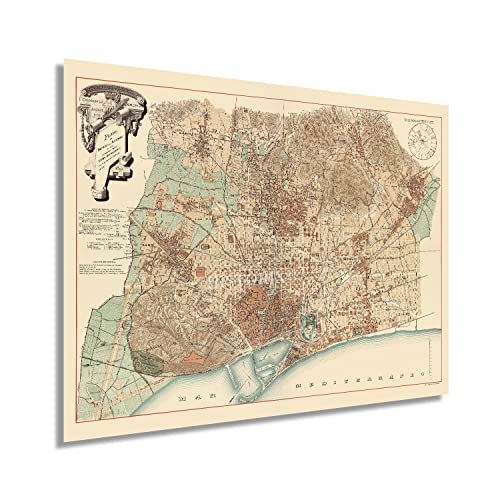 HISTORIX Vintage 1891 Barcelona Spain Map - 18x24 Inch Vintage Poster de Barcelona Wall Art - History Map of Barcelona Spain - Old Barcelona Poster