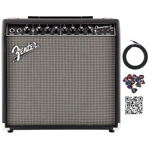 Fender Champion II 50-Watt Guitar Combo Amplifier Bundle with Instrument Cable, Picks, and Austin Bazaar Instructional Video