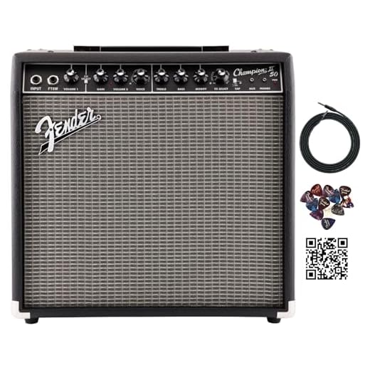 Fender Champion II 50-Watt Guitar Combo Amplifier Bundle with Instrument Cable, Picks, and Austin Bazaar Instructional Video