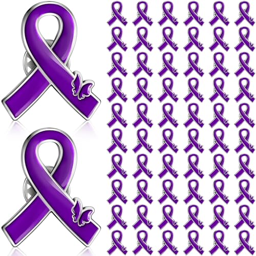 Tondiamo Purple Ribbon Lapel Pin Bulk Domestic Violence Awareness Alzheimer Lupus Cancer Awareness Brooch for Public Supplies