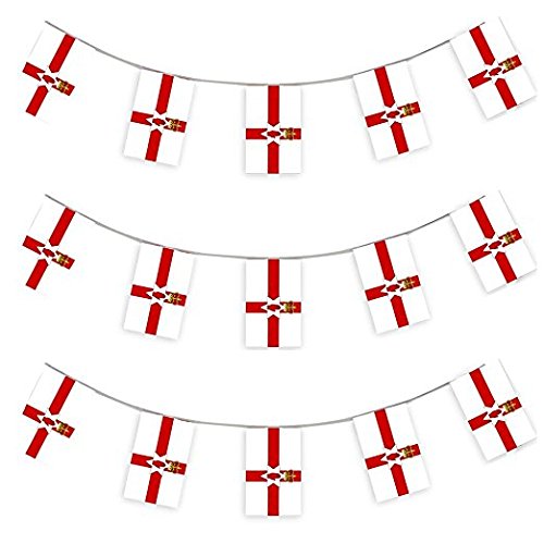 X100 Une bannière de 10 mètres composée de 20 drapeaux aux couleurs d'Irlande du Nord I Love Fancy Dress Wholesale - Idéal pour toutes manifestations sportives ou patriotiques - Livraison Gratuites