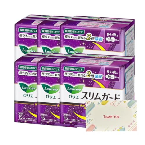 花王 ロリエ スリムガード 多い夜用300 15コ入 6個セット 生理用品 +Kunutonnオリジナルロゴ入りeおまけ付