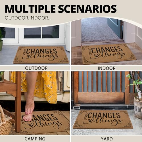 Image of Christian Door Mat Doormat, Bible Verse Welcome Front Door Mat Indoor Outdoor Entrance, Prayer Changes Things Faith Based Artificial Coir Doormats Rugs for Porch Entryway Home Decor 30x17in