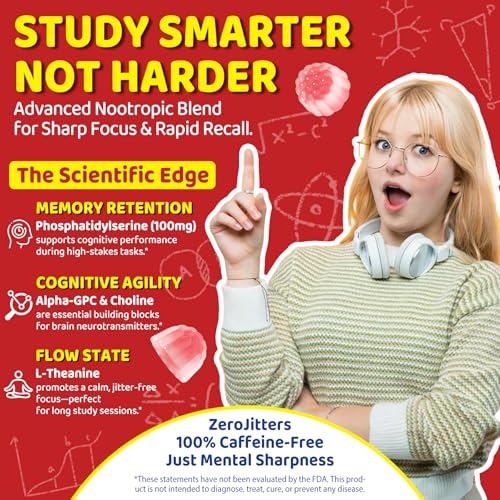 Teen Multivitamin Gummies for Ages 9+ with Omega-3, Magnesium, Methylfolate, Choline, PS, Probiotics - Focus, Brain, Bone, Energy & Gut Support - Teen vitamin for boys girls - Sugar Free, 60 Cts - Image 4