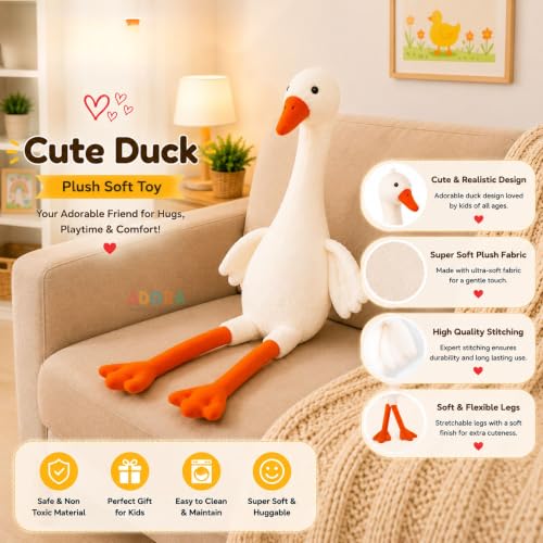 Image of ADORA Swan Duck Stuffed Animal Plush Soft Toy - 90cm, Soft Smooth Goose Duck Plush Stuff Toy Gifts for Child Boys Girls (White)
