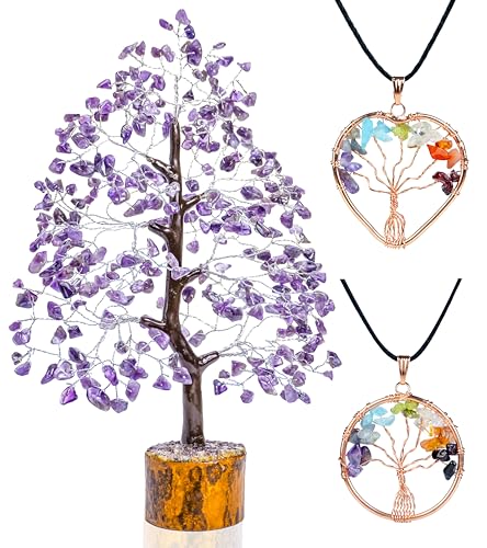 Amethyst Gem Tree, Crystal Tree of Life Pendant, Amethyst Crystal, Money Tree, Purple Office Supplies, Crystals, Purple Stone Tree, Chakra Tree, Purple Decor for Bedroom, Home Decor, 10-12 Inch