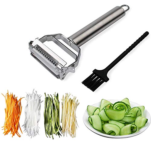 Image of SUNKUKA 2-in-1 Stainless Steel Vegetable Peeler & Julienne Slicer with Cleaning Brush - Durable, Rust-Proof, Knife-Friendly Kitchen Peeler for Carrots, Potatoes, Cucumbers & More
