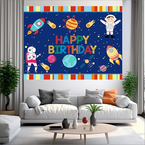 Image of Space Birthday Backdrop 5x4 Ft | Backdrops for Decoration | Birthday Decoration Backdrop | Banner for Kids Theme Party