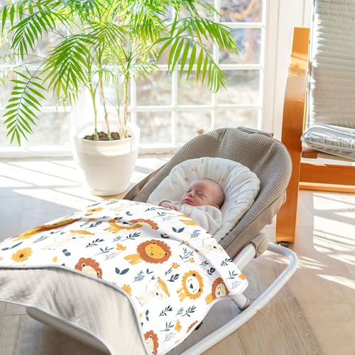 Image of Baby Swaddle Blanket for Baby Boy and Girl Soft Security Bed and Play Blanket for Nursery /Strolleoddler Bed /Car seat 30X40in Cartoon Sweet Lion White