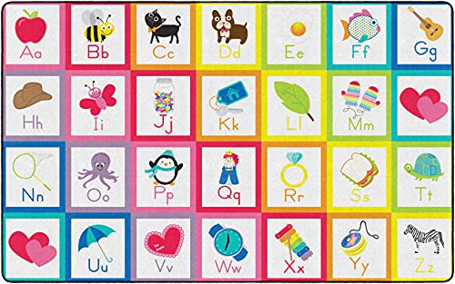 Flagship Carpets Schoolgirl Style Rainbow Alphabet Criss Cross Applesauce Classroom Area Rug for Indoor Classroom Learning or Kid Bedroom Educational Play Mat, 7'6