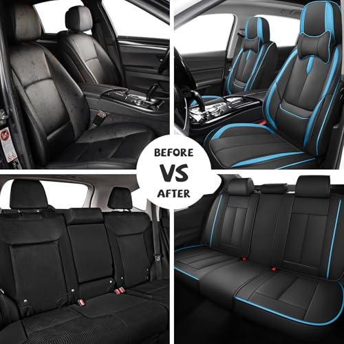 Image of Seat Covers for Chevy Silverado 1500 2007-2026 (Black&Blue,Luxury Full Set)