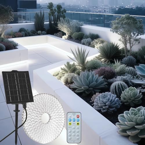 Gaoxun Bande lumineuse solaire LED d'extérieur - 10 m - Flexible - Avec télécommande - Intensité variable - 8 modes - 640 LED - Étanche IP68 - Pour jardin, parasol, clôture, maison, avant-toit