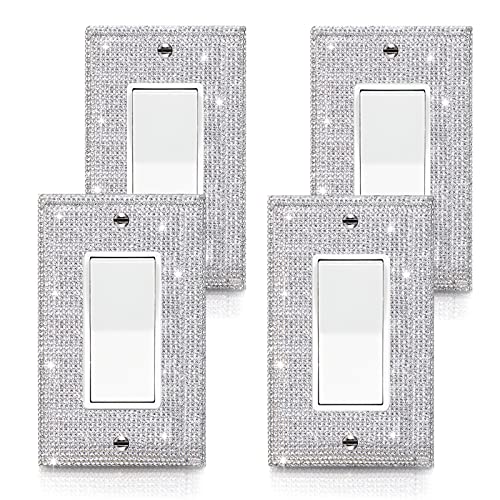 Image of 4 Pcs Shiny Silver Rhinestone Wall Plate Cover 1 Gang Decorative Light Switch Cover Rhinestones Switch Covers