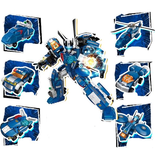 Image of SKY LINE OCEAN 6-in-1 Robot Building Blocks Set (750+ PCS) | Transforming Mech Models Construction Kit | STEM Educational Toy for Kids & Teens | Creative Play Set | 5 Year Structural Warranty