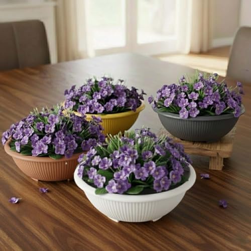 Image of Go Hooked Plastic Planter Pots Set of 4 | Multicolor Flower Pots Perfect for Home, Office & Garden Decor | Bonsai Round Pot 13.7 Inch for Indoor & Outdoor Plants | Durable, Lightweight & Modern Design