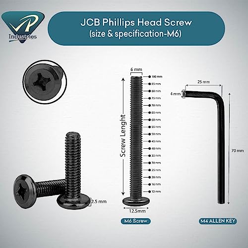 Image of Rely⇒VP INDUSTRIES (Pcs-25) M6x30 mm JCB Philips Flat Head Screw Black Zinc Finish | Flat Head Furniture Bolt Crib Bunk Bed Furniture Cot, Barrel Bolt, High Tensile Carbon Steel 10.9 Grad