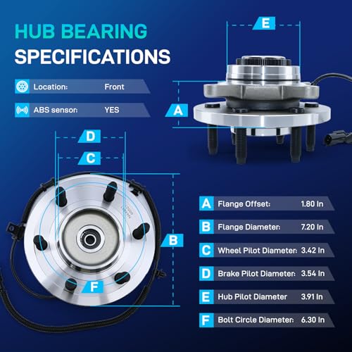 Image of 2pack 4WD Front Wheel Bearing Hub Assembly for 11-14 Ford F-150 Expedition Lincoln Navigator, 2011 2012 2013 2014 Wheel Bearing and Hub 6 Lugs with ABS 515142