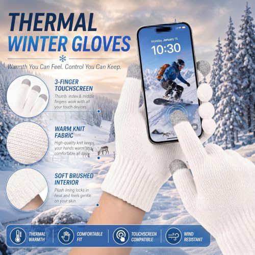 Image of Pangda 12 Pairs Winter Touch Screen Gloves for Men Women Stretch Knitted Texting Gloves Warm Windproof Solid Color Mittens