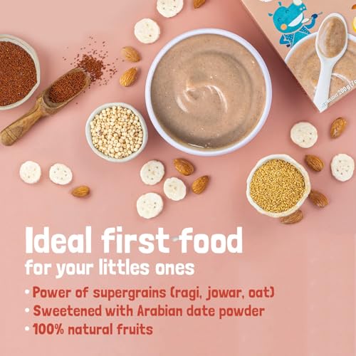 Image of Slurrp Farm No Added Sugar, No Salt Ragi, Almond and Banana Cereal | 100% Sprouted Ragi | Healthy Cereal | No Milk | No Preservatives, 200g (Pack of 2)