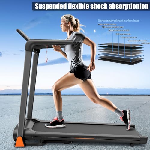 Image of Foldable Treadmill with Incline, Treadmills for Home with Handlebars, Quiet Brushless Small Space Portable Running Walking Machine with Bluetooth APP & Pulse Monitor