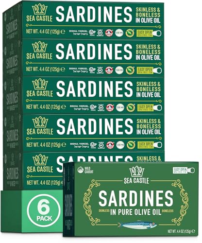 Sea Castle Skinless and Boneless Sardines Olive Oil, 4.4oz (6 Pack)