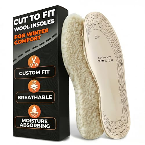 2 Pcs Winter Boot Liners – Ultra Thin Sheepskin Boot Insoles Women and Men – Trim-to-Fit Size for Winter & Summer, Soft to Wear, Provide Good Warmth and Cushioning – Versatile Use, All-Season Comfort