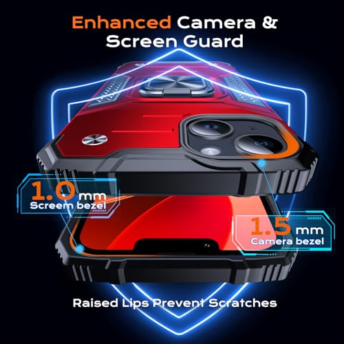 Image of Anqrp Heavy Duty Case for iPhone 13 Mini Case with Enhanced Ring Holder Grip Stand, Military Grade Shockproof Rugged Drop Protective Silicone Hard Slim iPhone 13 Mini Phone Case Cover,Corail Red