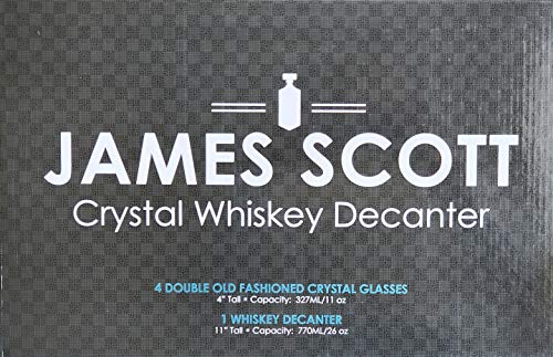 James Scott Premium Quality Elegant Decanter Set - Lead-Free Crystal Decanter with 4 Lovely Exquisite Glasses | Comes in an Exclusive Gift Box for Ultra Luxury