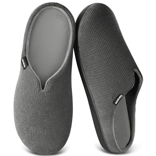 Garonne Men's Wide Slippers with Memory Foam, Slip-on House Shoes for Wide Width Feet(9-10,Dark...