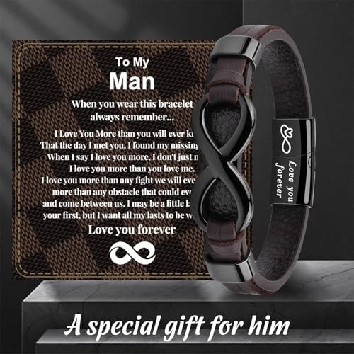 To My Man/Son/Dad Bracelet, Fathers Day Gift for Dad, Son Gifts from Mom, Leather Bracelet Graduation Birthday Gifts for Him Boyfriend Husband Grandson4