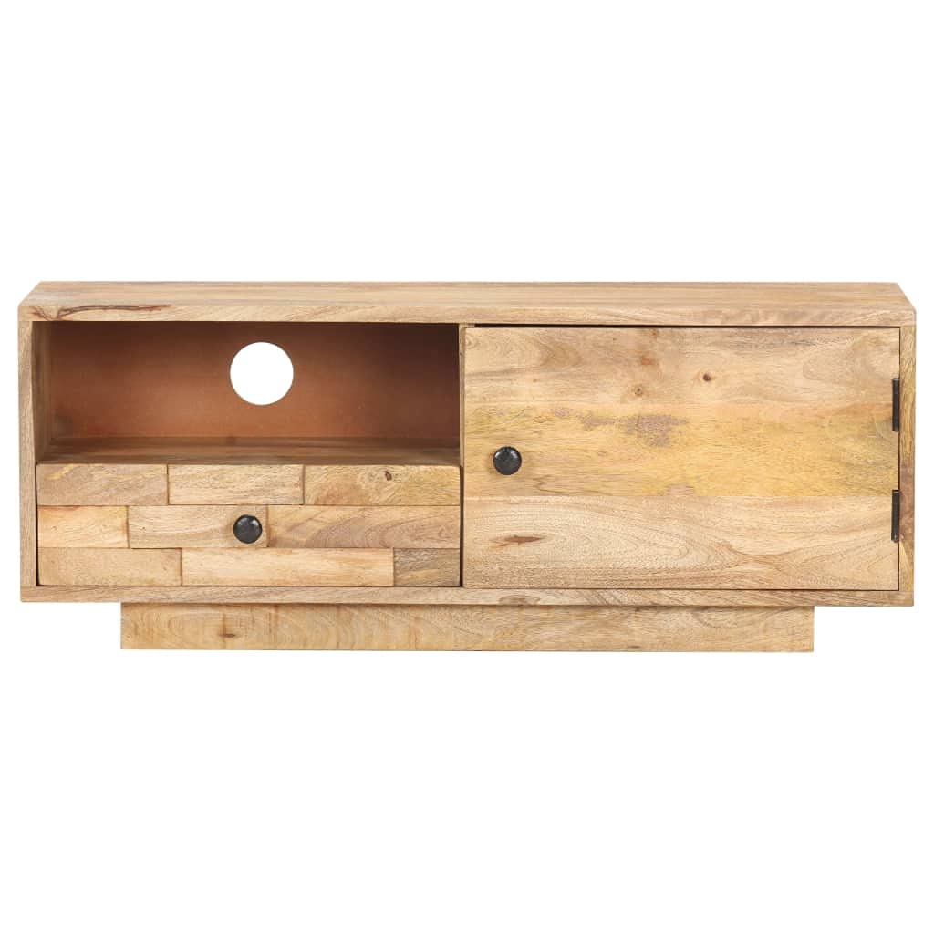 TV-Schrank aus massivem Mangoholz, 90x30x35 cm, Naturholz-Finish, robuster Fernsehschrank für Wohnzimmer, praktisches Media Center mit Stauraum