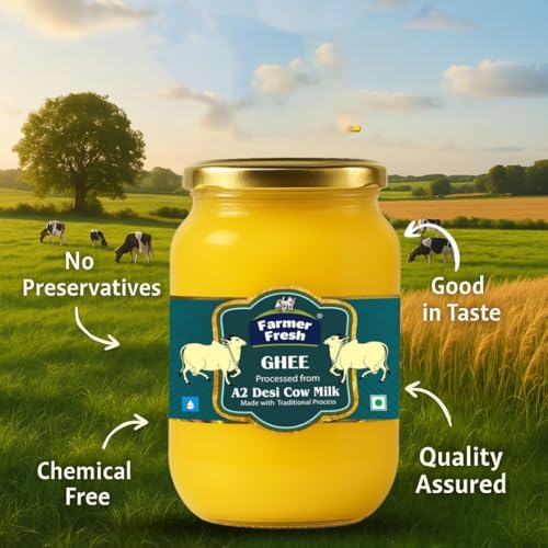 Image of Farmer Fresh A2 Desi Cow Ghee 500ml - Pure & Natural | Traditional Bilona Method | Curd-Churned for Nutrition | Ideal for Daily Cooking | Desi Ghee from Cow Milk