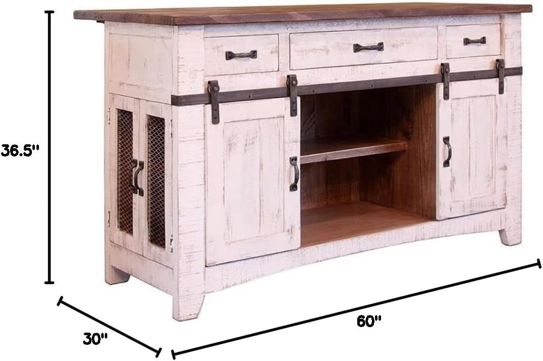 Crafters and Weavers Greenview Kitchen Island - Distressed White