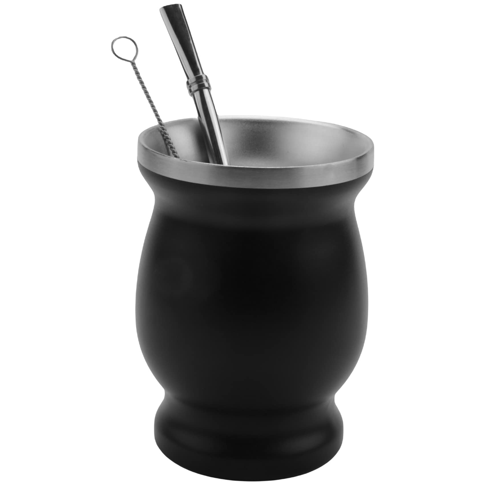 CTRLZS Double-Wall Stainless Yerba Gourd Mate Tea Set Coffee Water Mate Tea Cup with Spoon Straw Bombilla & Cleaning Brush 8Oz
