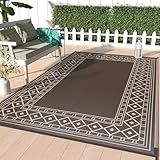 GENIMO Outdoor Rug 5' x 8' Waterproof for Patios Clearance, Reversible Outdoor Plastic Straw Rug Carpet, Camping Mats for Outdoor Decor, RV, Backyard, Deck, Balcony, Picnic, Coffee & Beige