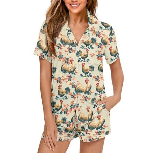 Image of Women's Short Sleeve Sleepwear Pajamas Nightwear with Pockets | skin-friendly breathable material resists pilling fading and deformation after repeated washing