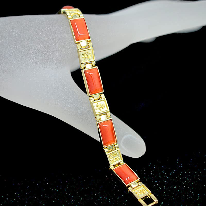 YSJNGF Bransoletka Charms Biżuteria magnetyczna Damska złota bransoletka Chińskie znaki Pomarańczowe kamienie Cat Eye Damska opaska na nadgarstek Bangle Charm Gift