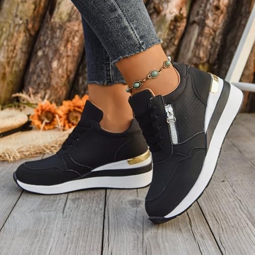 Platform Wedge Sneakers for Women Lace Up Walking Tennis Shoes Slip On Breathable Lightweight Chunky High Heels Fashion Sneakers Non-Slip Womens Comfortable Casual Shoes for Gym Travel Work3