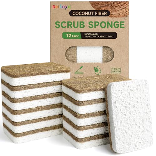 12 Count Plant-Based Kitchen Sponges Compostable Cellulose Sponge Biodegradable Sponges for Dishes Non-Scratch Cleaning Sponges for Kitchen Bathroom Household Cleaning