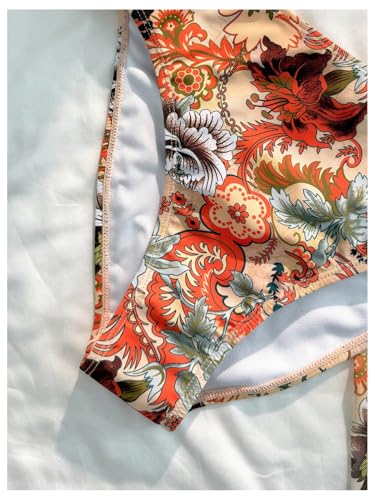 Floerns Girl's 3 Piece Swimsuit Floral Halter Backless High Waist Bikini Set with Beach Skirt3