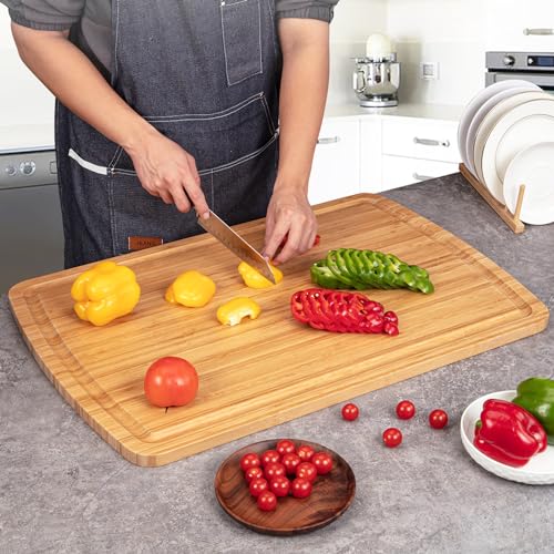 30 Inch Extra Large Bamboo Cutting Board for Kitchen, Wooden Stove Top Cover Noodle Board, Meat Cutting Board for BBQ with Juice Groove, Over the Sink Cutting Board