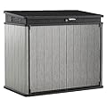 Keter Elite Store Outdoor Storage Shed, 4.6x2.7 Ft, All-Weather, Lockable Doors, Built-in Ventilation, Lid-to-Bin Kit, & Soft Close Mechanism, Grey