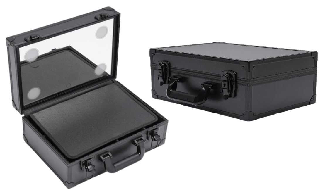 Professional Makeup Bag Organizer Cosmetic Travel Train Case| Beauty Box with LED Light Suitcase (Black)