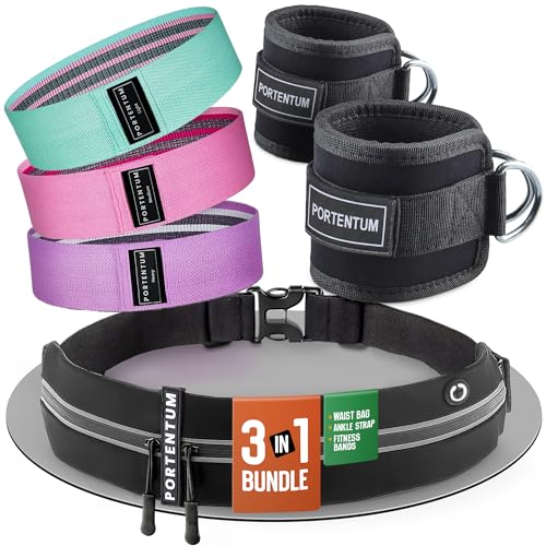 Bandes elastiques musculation en tissu PORTENTUM avec 3 niveaux de resistance et sac