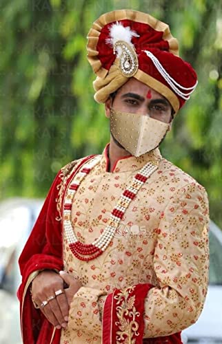 Image of ᵀᴹ : WEDDING SPECIAL Cloth Face Mask - Washable Light Weight Satin - Cotton Masks MULTI COMBO (PACK OF 3 - GOLD-RED-BLACK)
