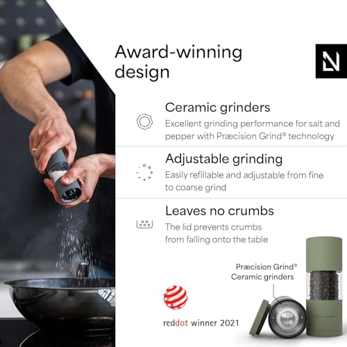 Image of LARS NYSOM Salt and Pepper Grinder Set, Manual Salt and Pepper Mills with Adjustable Ceramic Grinder, Design Spice Shaker Set (Sage Green)