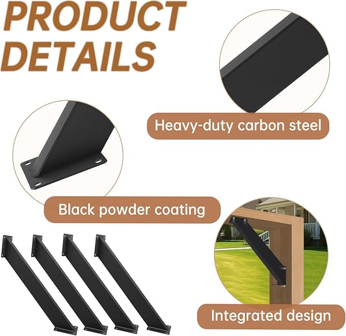 Kit de 12 piezas de soporte angular de acero reforzado de 45°, para pérgolas, cenadores y postes de madera miniatura 3