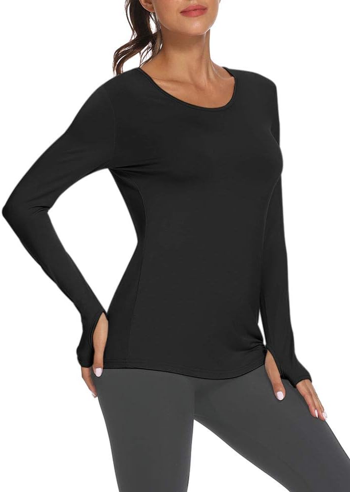 Mippo Womens Soft Long Sleeve Workout Athletic Shirts Long Tunic Tops with Thumb Holes