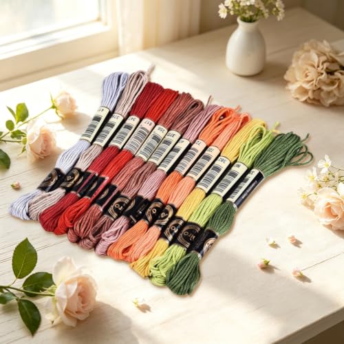 Image of 12 Skeins 105 Yards Multi Color Cross Stitch Thread for Bracelets